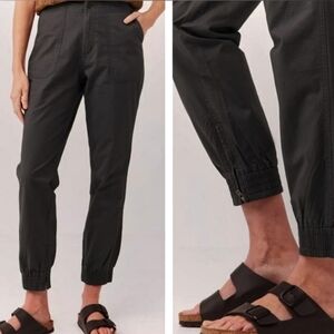 PACT Black Woven Twill Utility Jogger Pants Black Ankle Zip Women's Small